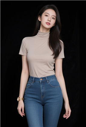 优雅气质高挑牛仔裤紧身衣美女图片